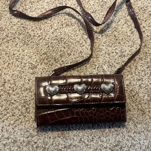 Brighton Brown Crossbody Bag with Embossed Leather and Silver Hardware